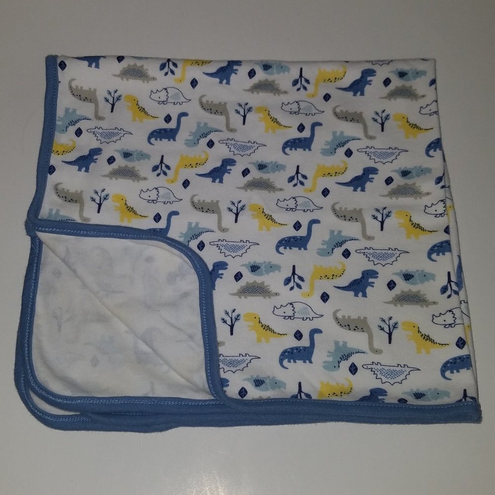 Baby Gear Dinosaur Baby Blanket Lovey Blue Yellow Security Receiving 100% Cotton